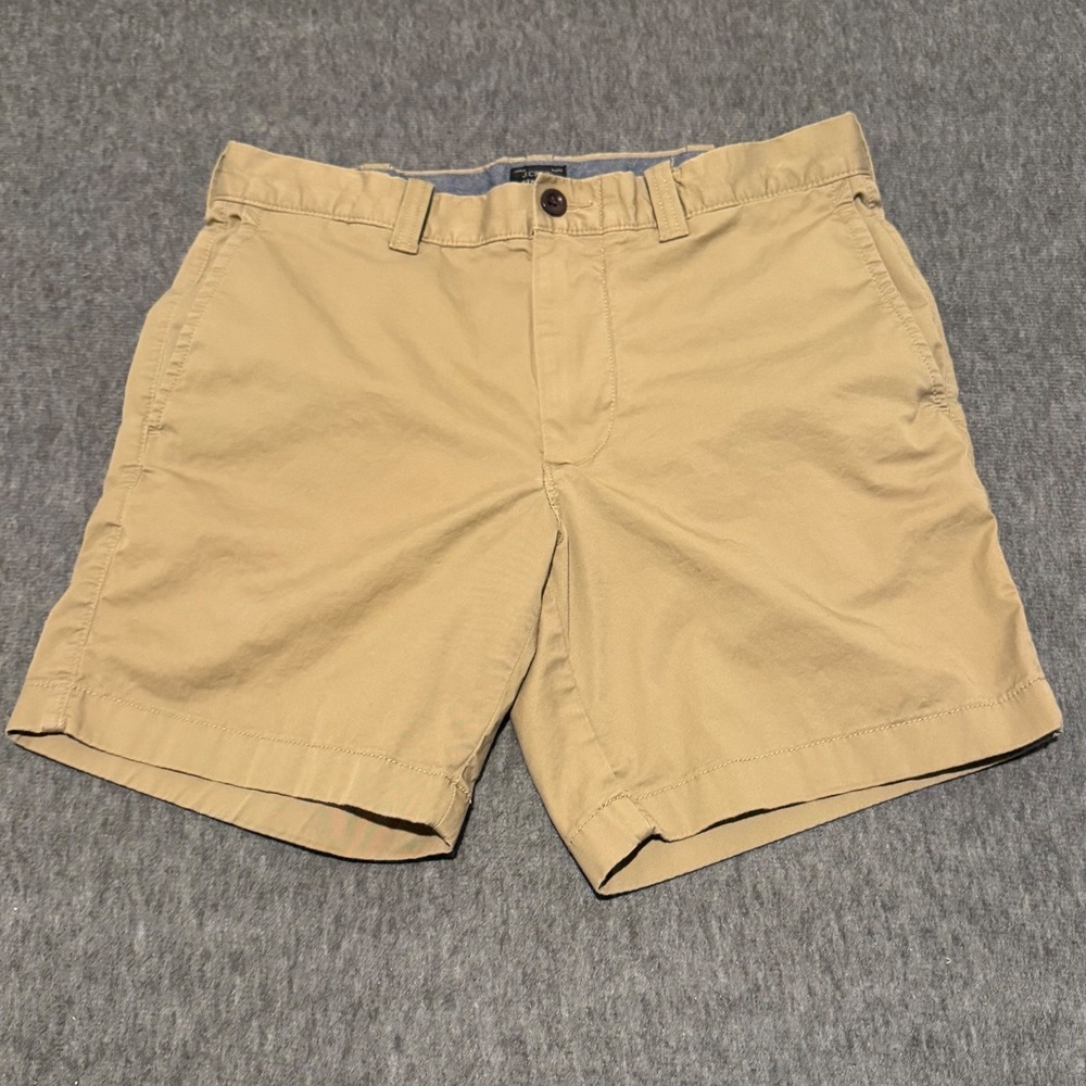 J.Crew Stretch Chino Shorts Mens 33 Khaki Tan 7 Inch Inseam Re-Imagined 9-Inch
